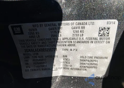 2014 Chevrolet Equinox Ls from USA, damaged, VIN 2GNALAEK8E6295771